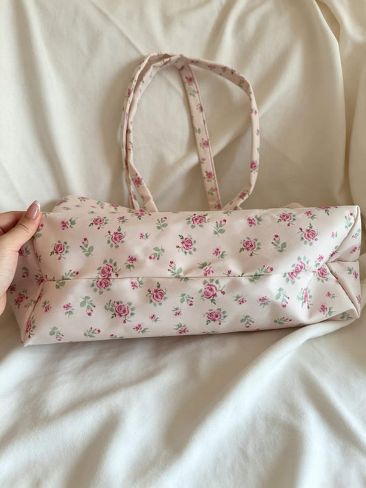 Floral Canvas Tote Bag, Long Straps, Thick Fabric, Lace Trim, Inner Pocket,Everyday bag