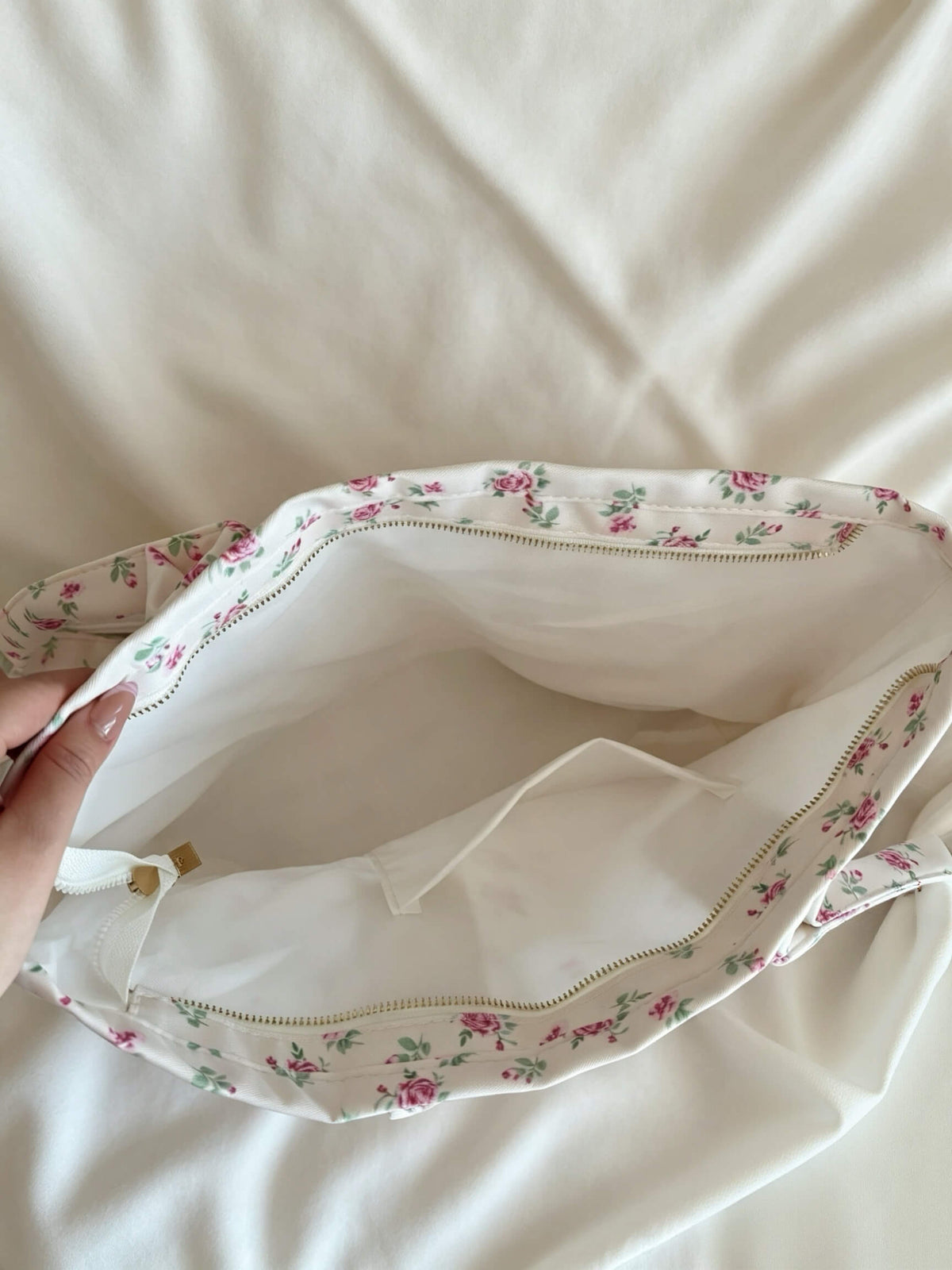 Floral Canvas Tote Bag, Long Straps, Thick Fabric, Lace Trim, Inner Pocket,Everyday bag